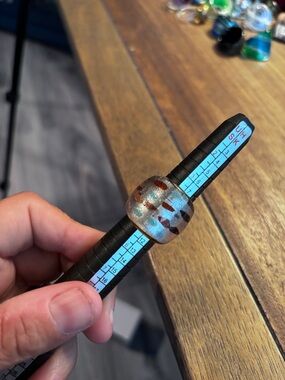 Murano Iridescent Glass Ring with Blue and Copper Spots size 5